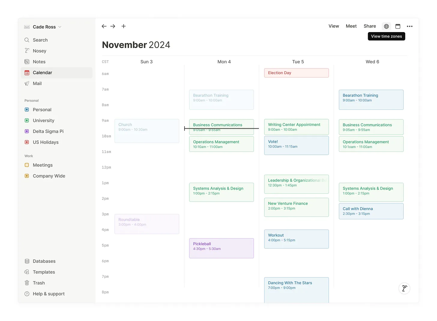 Notion Calendar meeting scheduler interface for finding available times