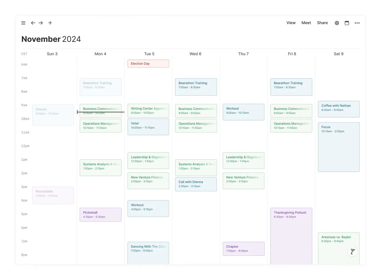 Notion Calendar full week view showing all seven days